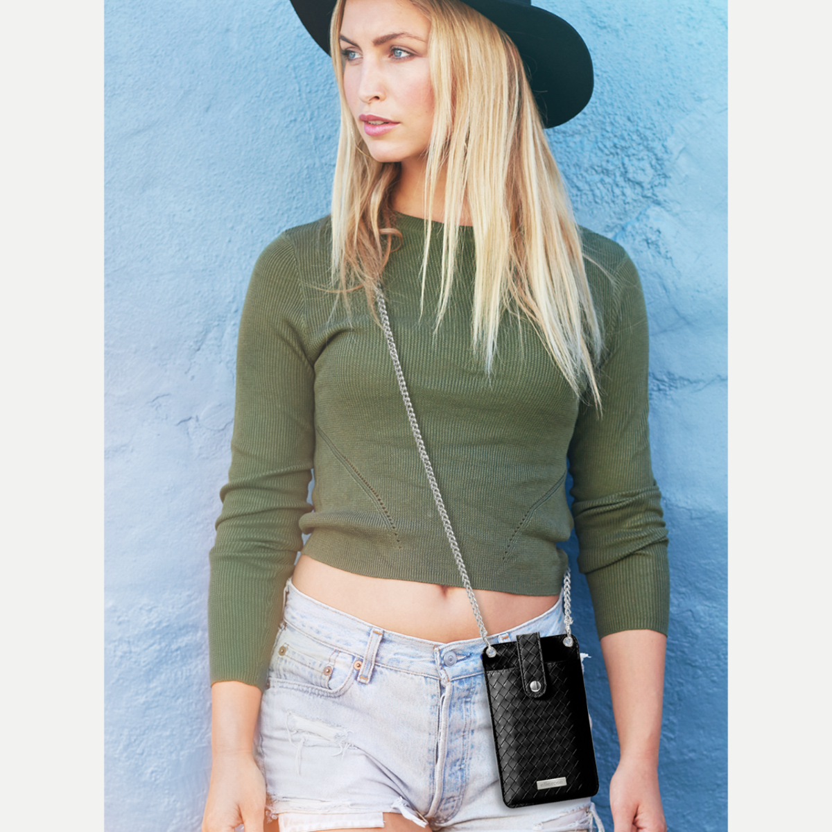 Crossbody RFID Phone Bag - Black