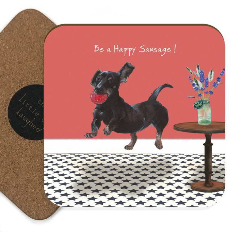 Little Dog Laughed Single Coaster - Happy Sausage