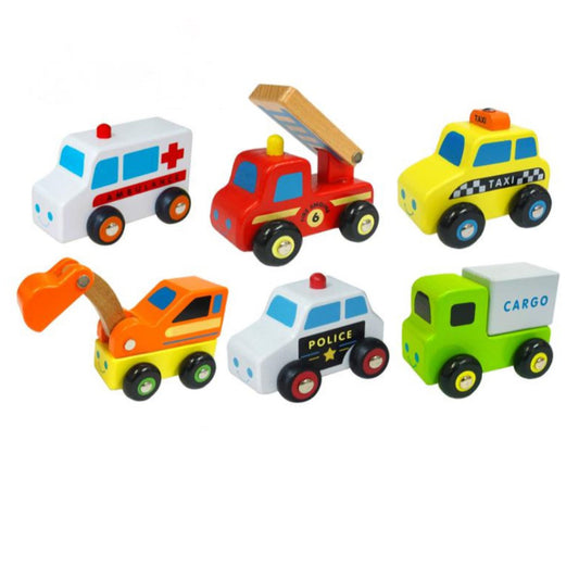 Wooden Emergency Mini Vehicles 6pcs