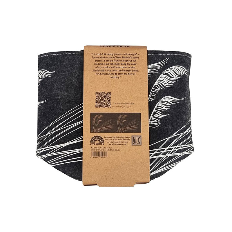 Jo Luping Design - Ecofelt Growbag - Toetoe White on Dark Grey
