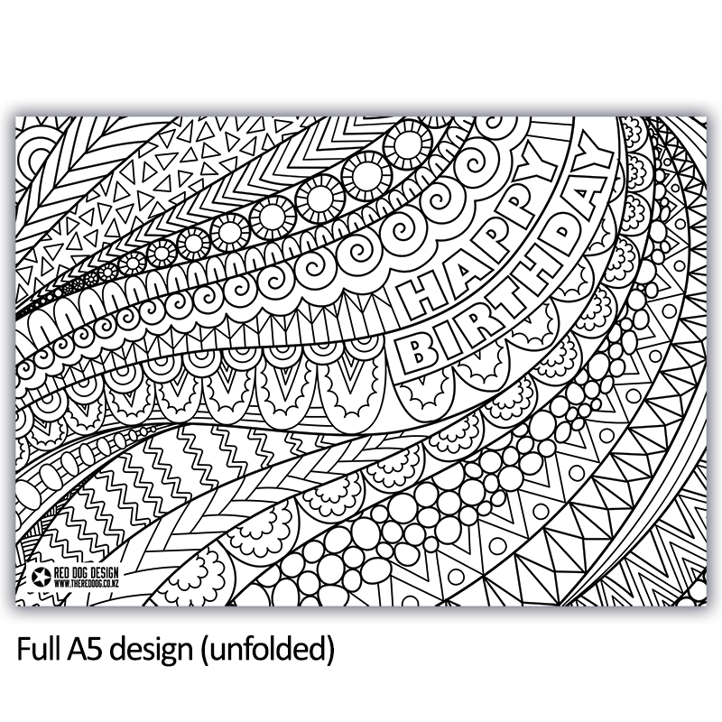 Card - Happy Birthday Colouring Card - The Red Dog Gift Shop NZ