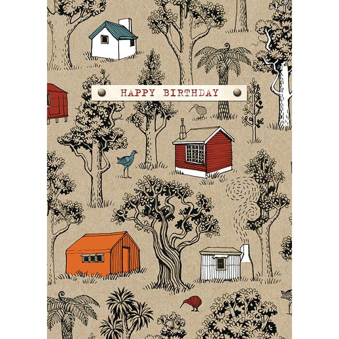 Card - Happy Birthday Tramping Huts - The Red Dog Gift Shop NZ