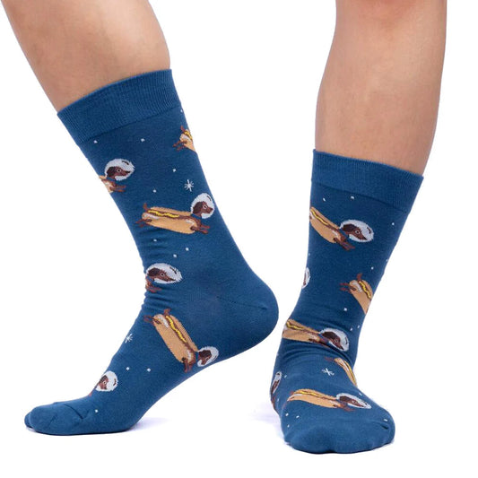 Weiner Dogs In Space - Men's Crew Socks - Glow In The Dark