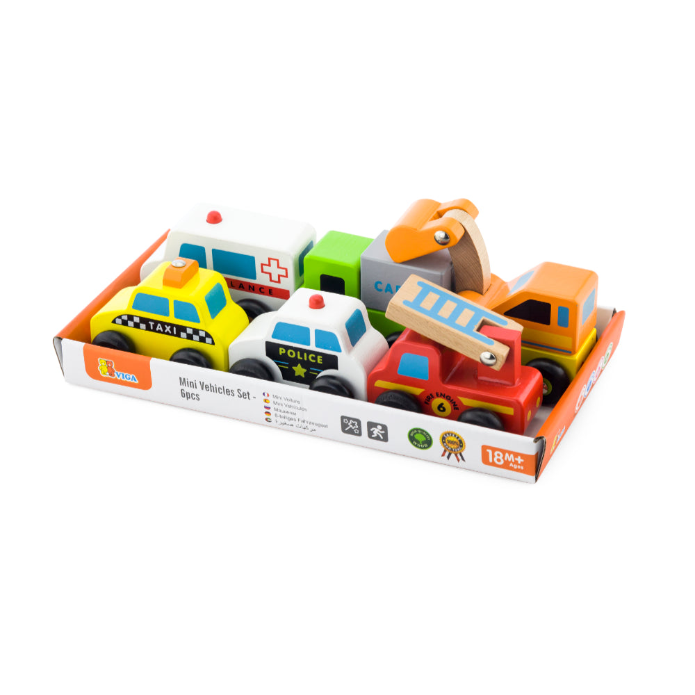 Wooden Emergency Mini Vehicles 6pcs