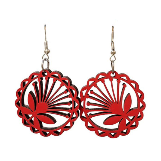 Pohutukawa Circle Earrings - Red