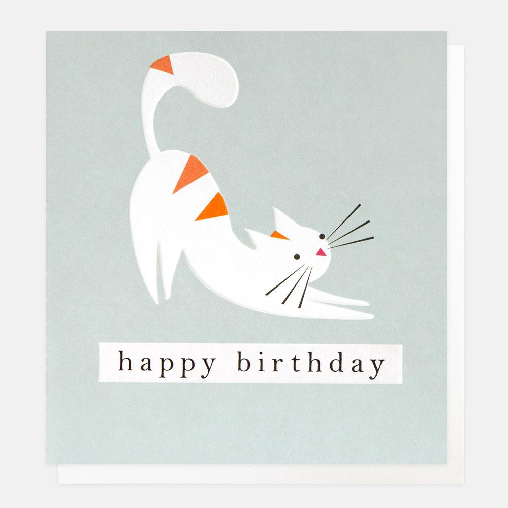 Card - Stripey Cat on Blue Birthday