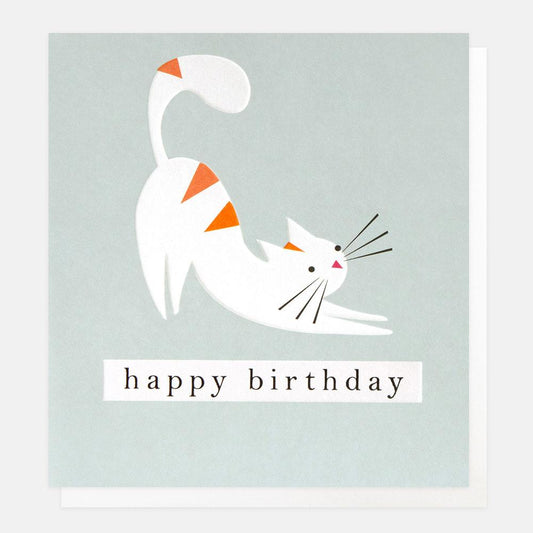 Card - Stripey Cat on Blue Birthday