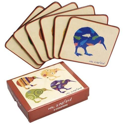 Kiwiana Coaster Set of 6 - Kiwi Applique - The Red Dog Gift Shop NZ
