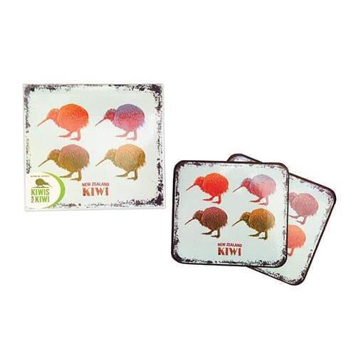 Kiwiana Coaster Set of 6 - Vintage Coloured Kiwi - The Red Dog Gift Shop NZ